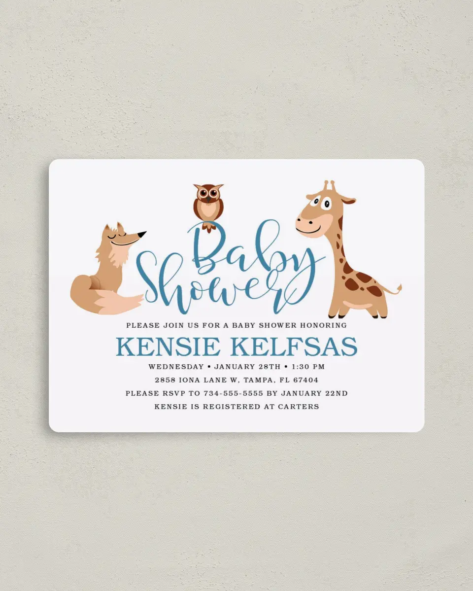 This is a 4" x 5½" Baby Shower Invitation Magnet called Beloved Baby printed in full color with a Luxe Satin finish