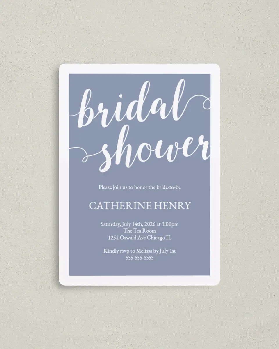 This is a 4" x 5½" Bridal Shower Invitation Magnet called Whimsical Shower printed in full color with Silver foil and a Luxe Satin finish