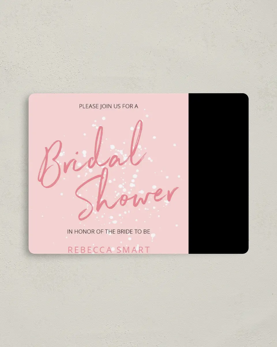 This is a 4" x 5½" Bridal Shower Invitation Magnet called Showered in Love printed in full color with a Luxe Satin finish