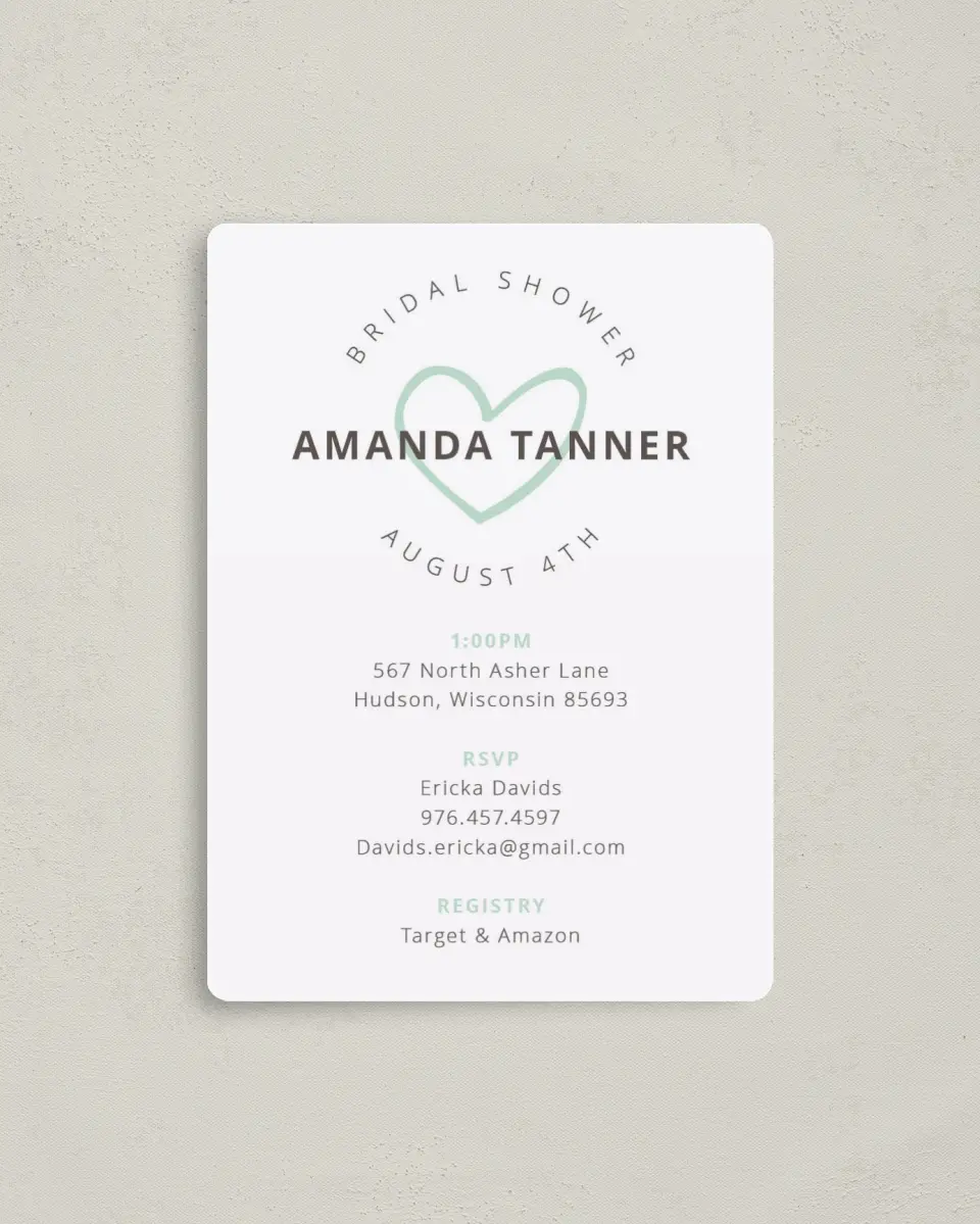 This is a 4" x 5½" Bridal Shower Invitation Magnet called Happy Hearts printed in full color with a Luxe Satin finish