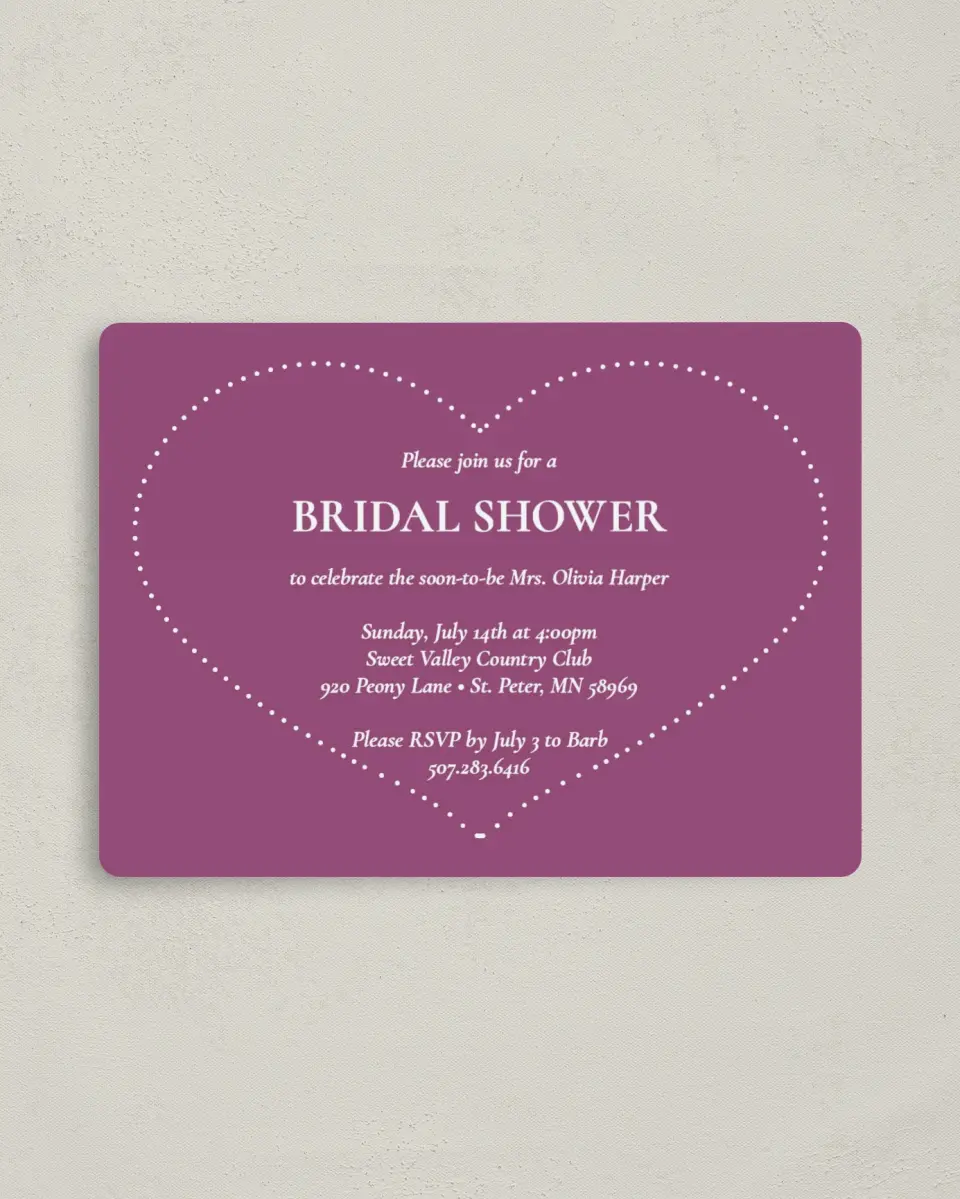 This is a 4" x 5½" Bridal Shower Invitation Magnet called Hearts for Her printed in full color with a Luxe Satin finish