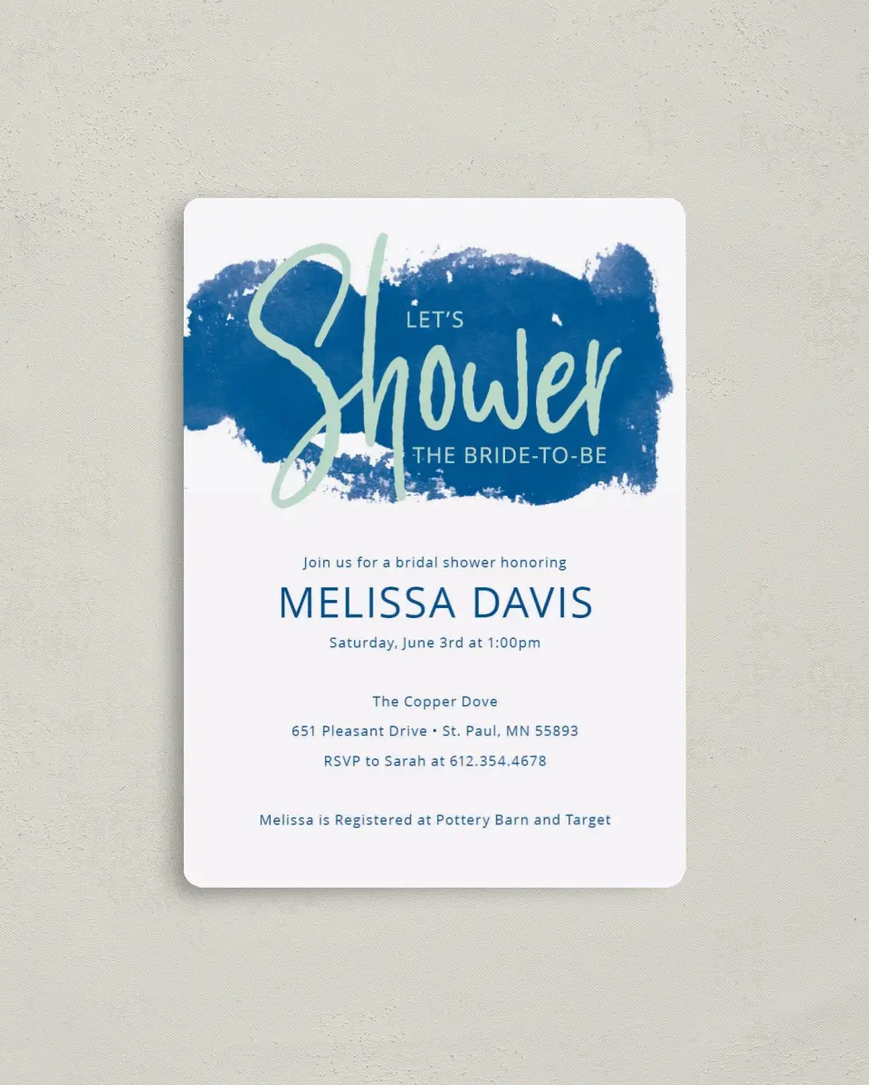 This is a 4" x 5½" Bridal Shower Invitation Magnet called Shower Splash printed in full color with a Luxe Satin finish