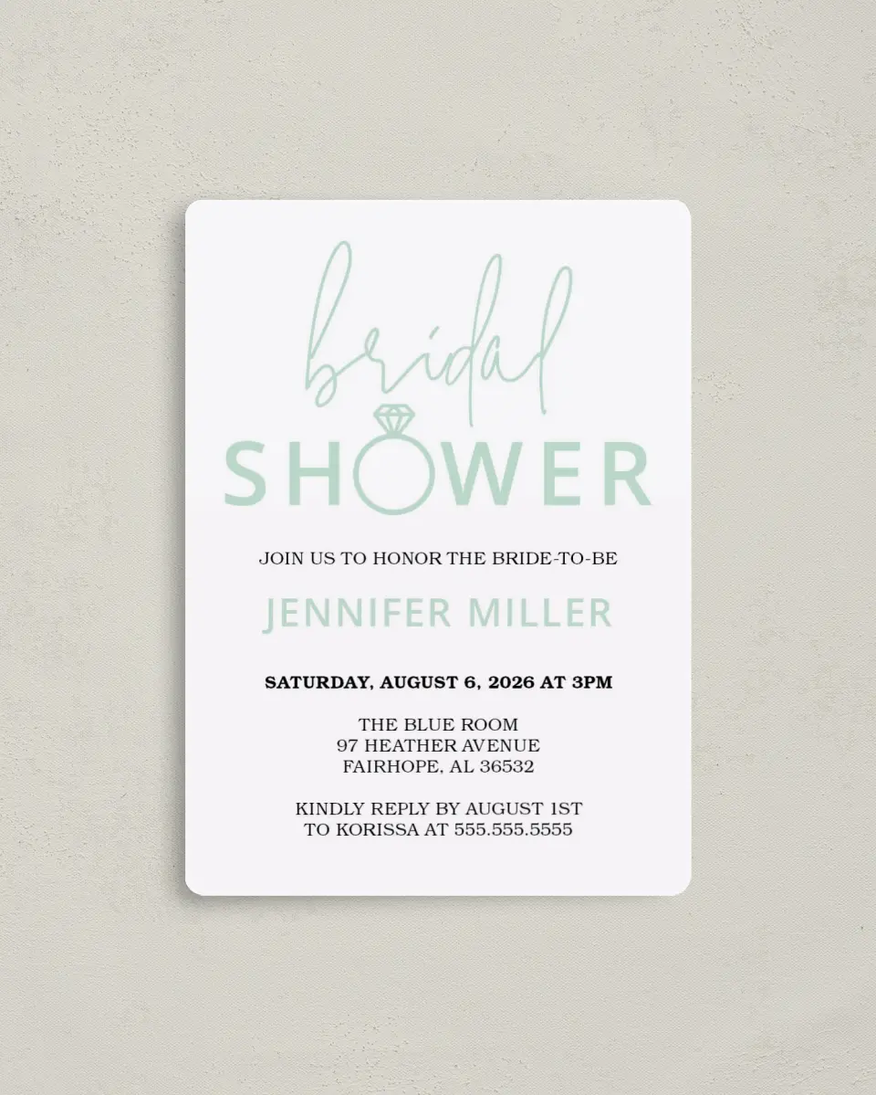 This is a 4" x 5½" Bridal Shower Invitation Magnet called Ringing Joy printed in full color with a Luxe Satin finish