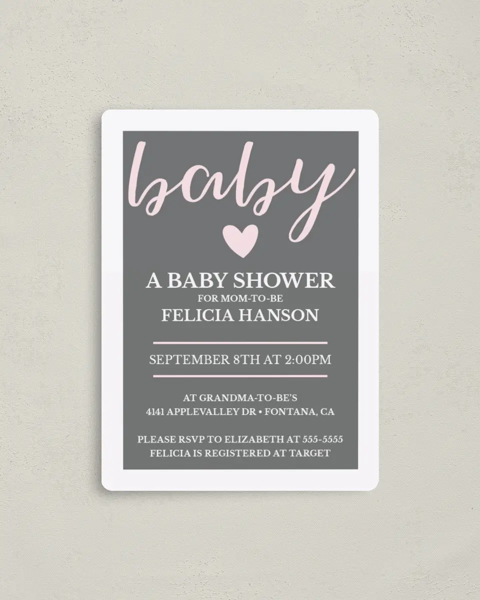 This is a 4" x 5½" Baby Shower Invitation Magnet called Happy Hearts printed in full color with a Luxe Satin finish