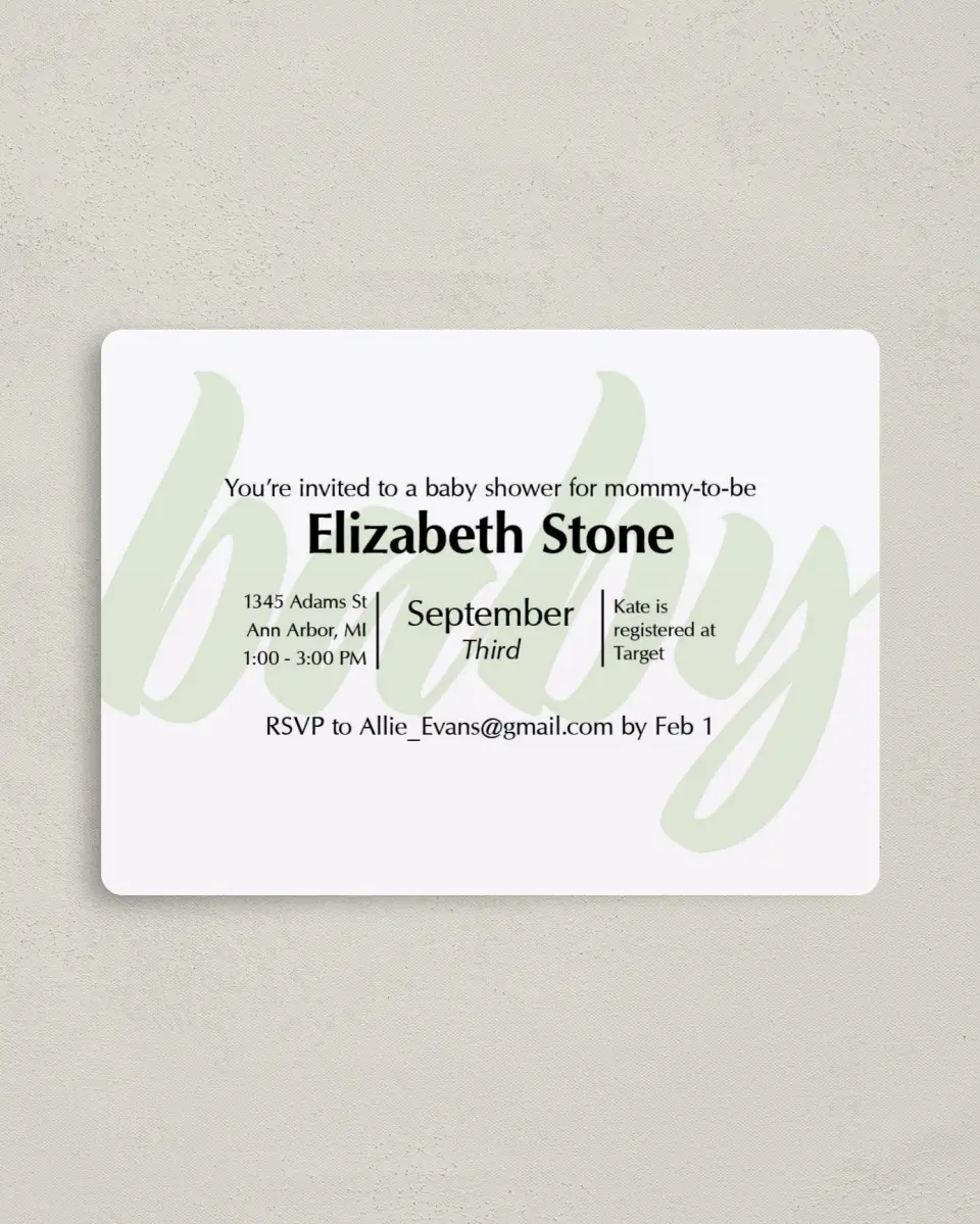 This is a 4" x 5½" Baby Shower Invitation Magnet called Lovely Dots printed in full color with a Luxe Satin finish