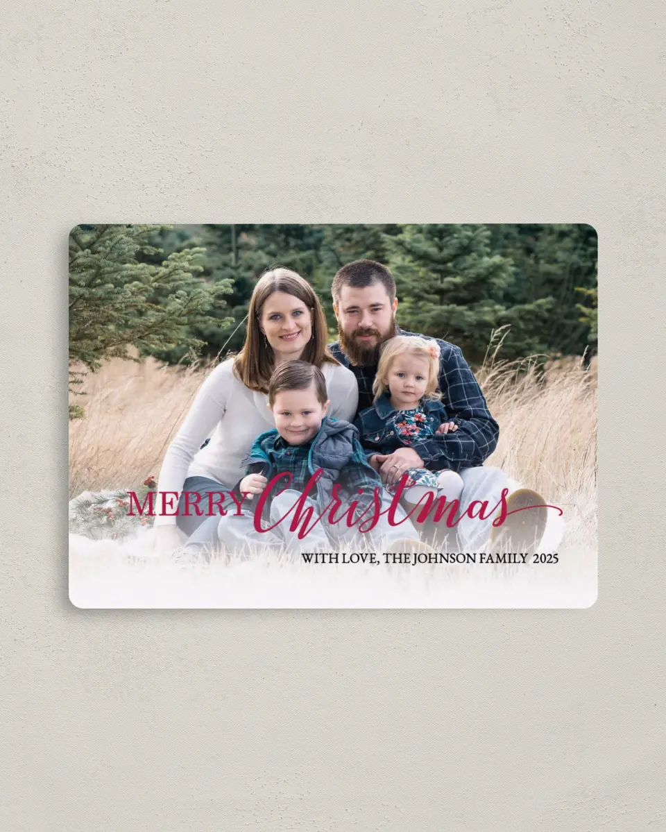 This is a 4" x 5½" Christmas Card called Merry Mistletoe printed in full color with a Luxe Satin finish