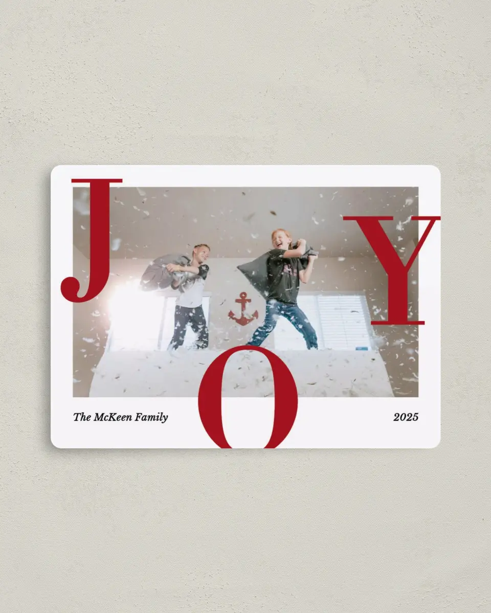 This is a 4" x 5½" Christmas Card called Family Joy printed in full color with a Luxe Satin finish