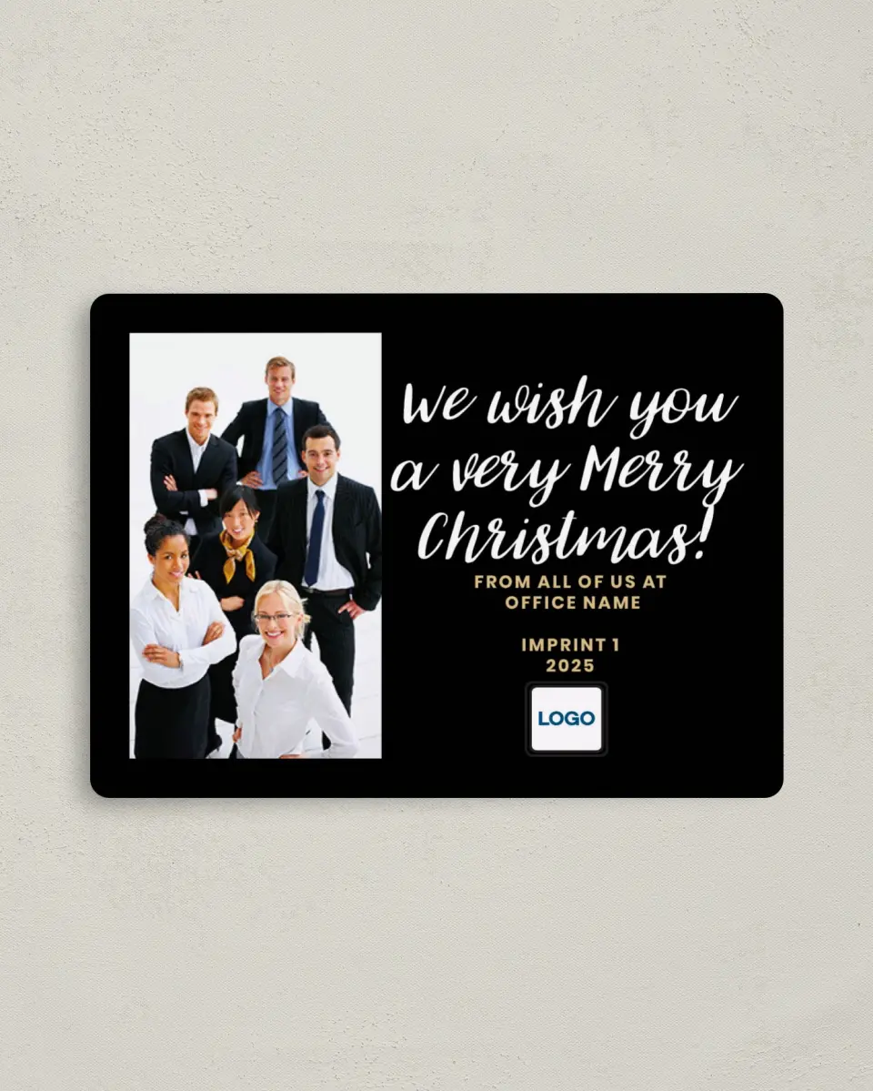 This is a 4" x 5½" Christmas Card called Scripted Wishes printed in full color with a Luxe Satin finish