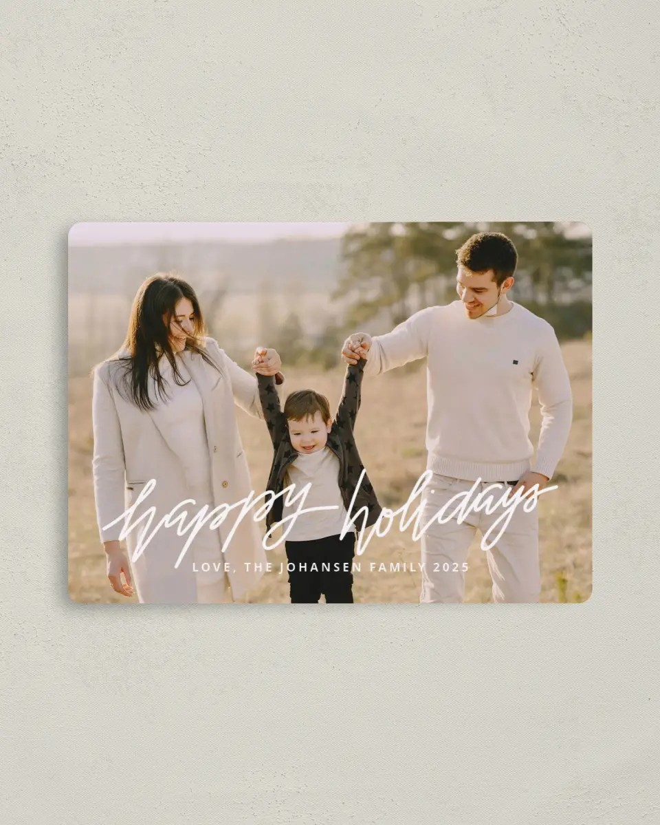This is a 4" x 5½" Christmas Card called Gilded Holiday printed in full color with a Luxe Satin finish