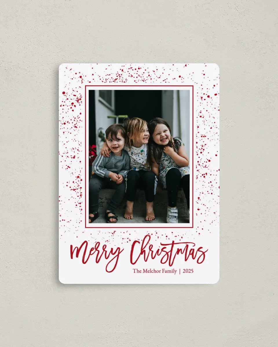 This is a 4" x 5½" Christmas Card called A Holiday Toast printed in full color with Silver foil and a Luxe Satin finish
