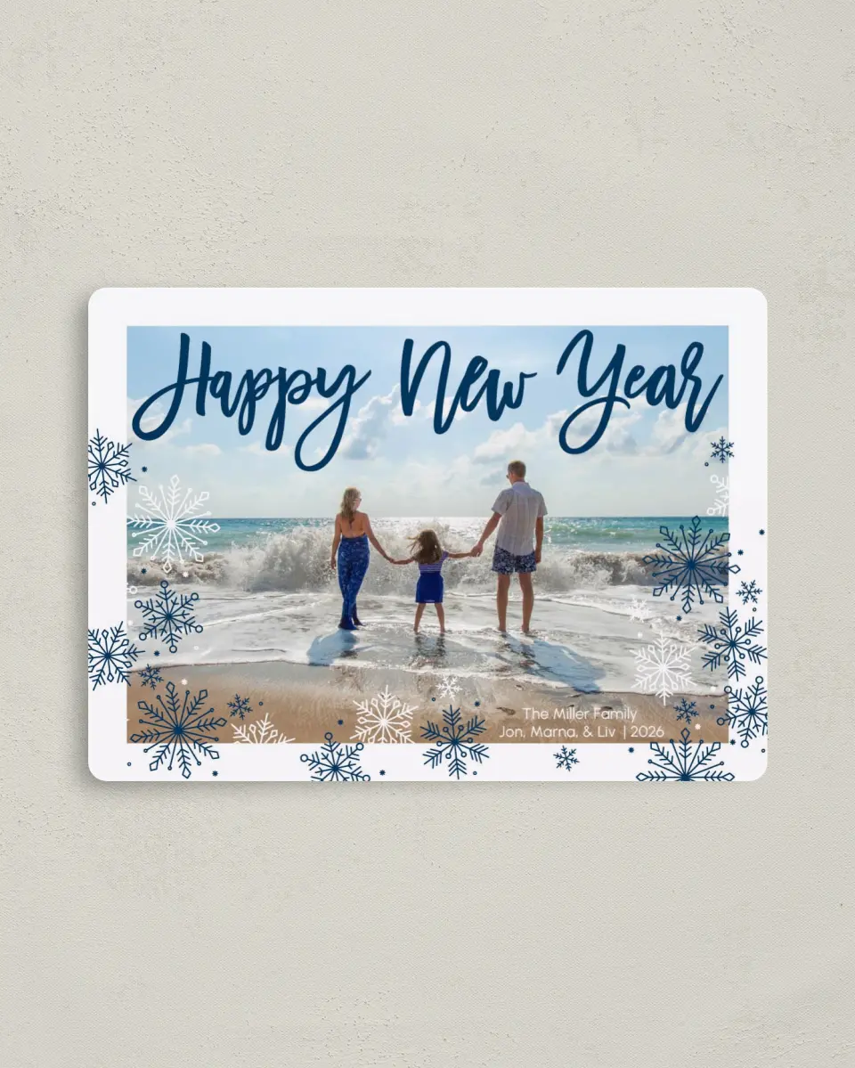 This is a 4" x 5½" Christmas Card called Sparkly Snowflakes printed in full color with a Luxe Satin finish
