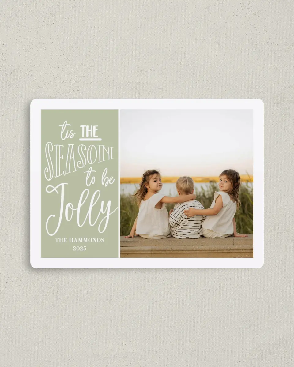 This is a 4" x 5½" Christmas Card called Time to be Jolly printed in full color with a Luxe Satin finish