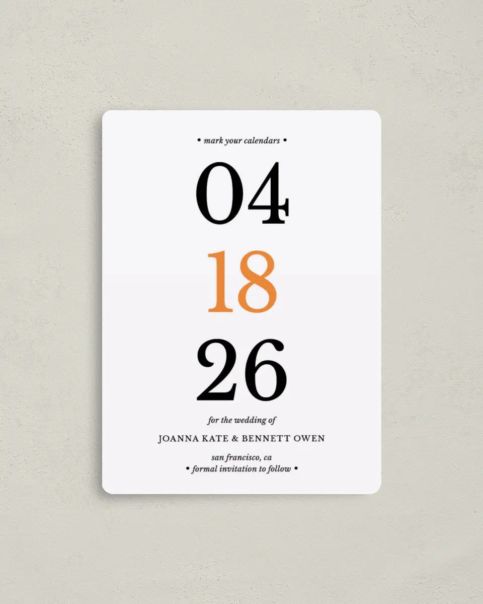 This is a 4" x 5½" Save the Date Magnet called Let's Do This printed in full color with a Luxe Satin finish