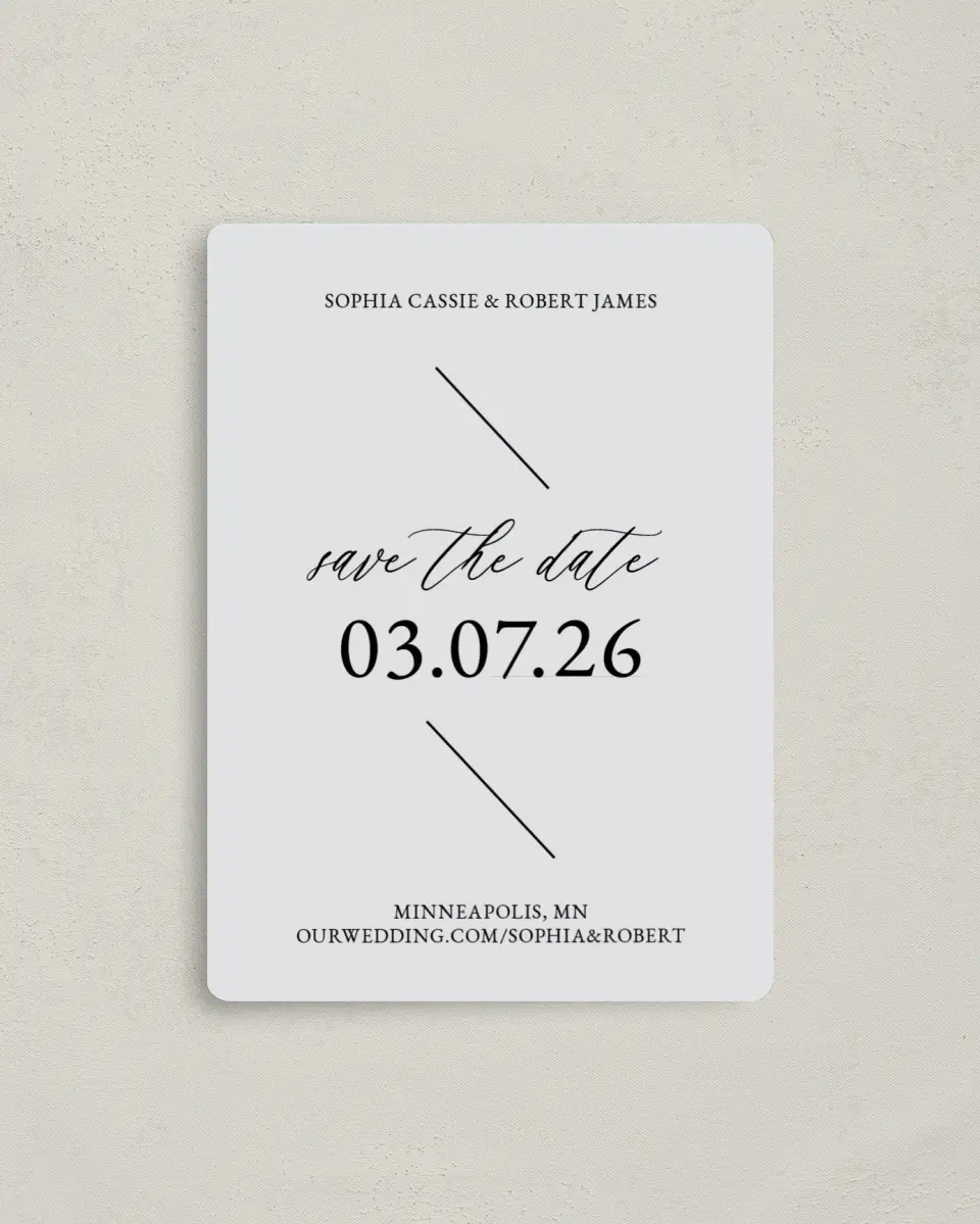 This is a 4" x 5½" Save the Date Magnet called Magical Love printed in full color with a Luxe Satin finish
