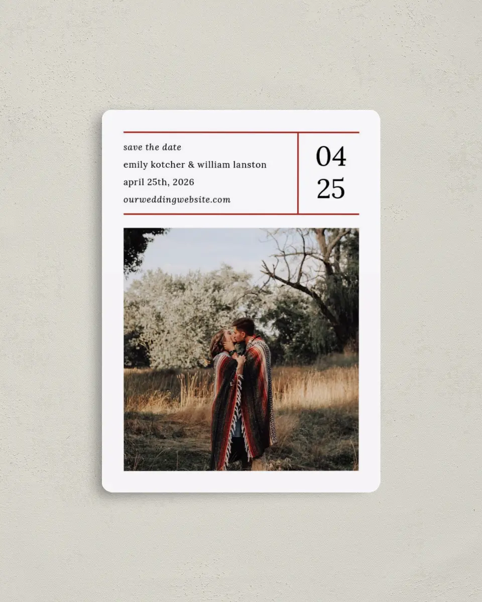 This is a 4" x 5½" Save the Date Magnet called Measure of Love printed in full color with a Luxe Satin finish