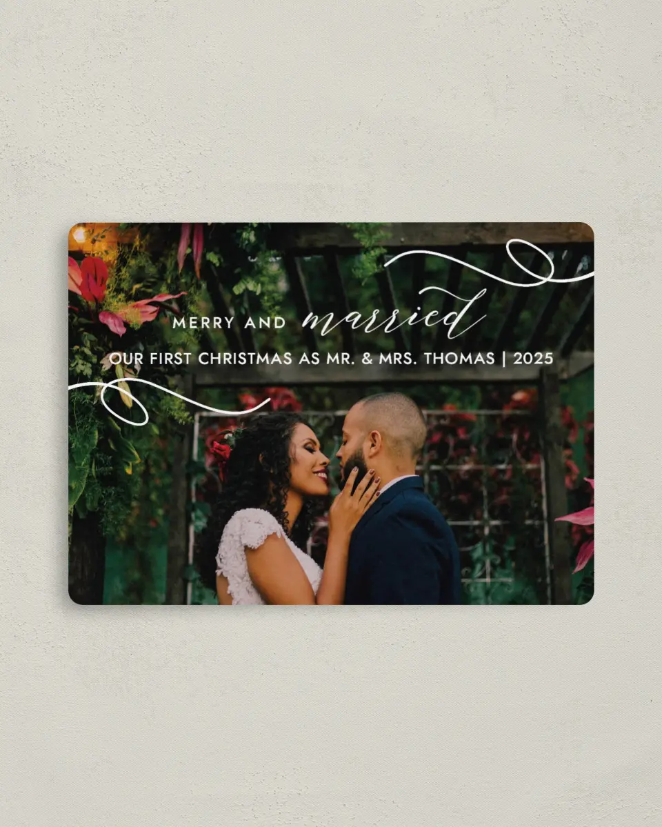 This is a 4" x 5½" Christmas Card called Festive First printed in full color with a Luxe Satin finish
