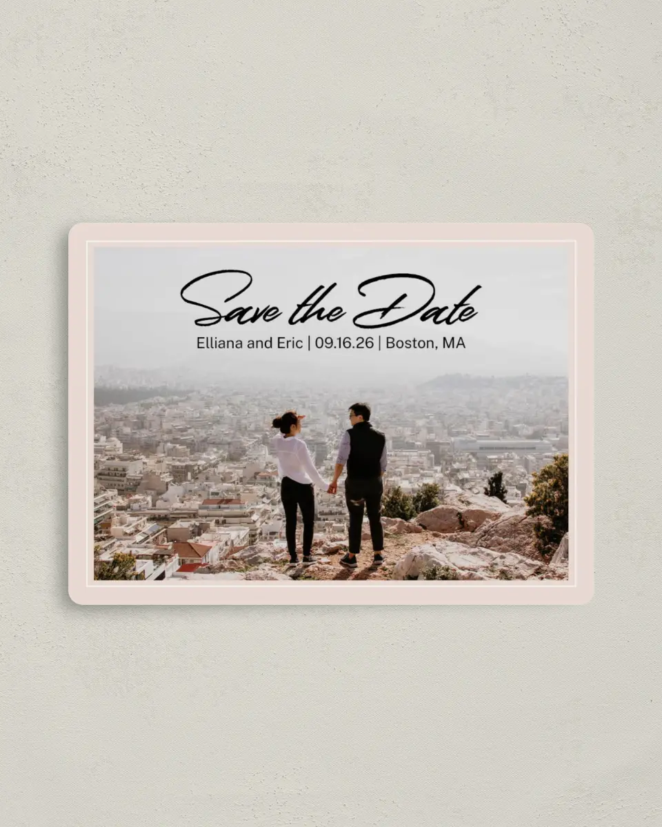 This is a 4" x 5½" Save the Date Magnet called A Lovely Day printed in full color with a Luxe Satin finish