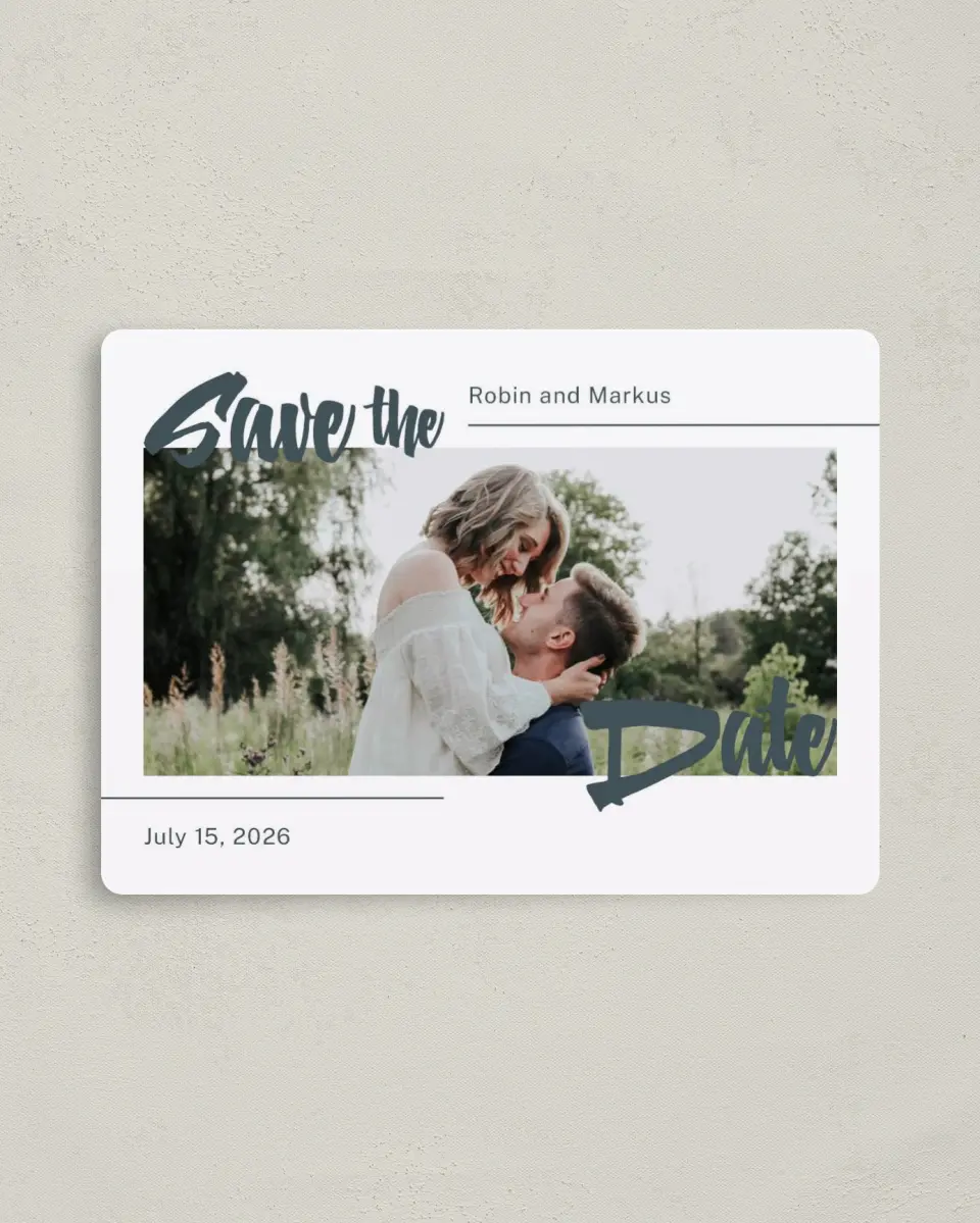 This is a 4" x 5½" Save the Date Magnet called Radiant Bliss printed in full color with a Luxe Satin finish