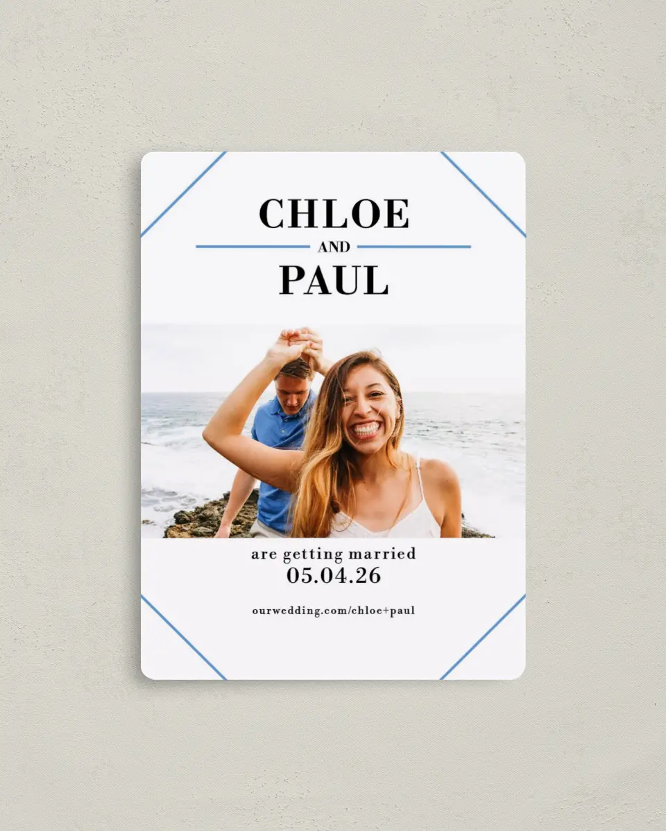 This is a 4" x 5½" Save the Date Magnet called Splendid Occassion printed in full color with a Luxe Satin finish