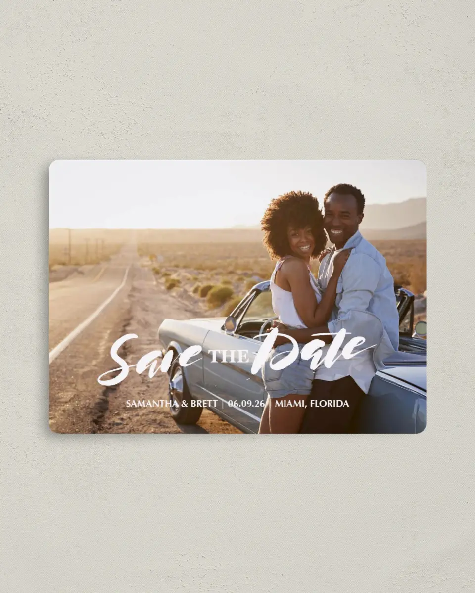 This is a 4" x 5½" Save the Date Magnet called Hands Together printed in full color with a Luxe Satin finish