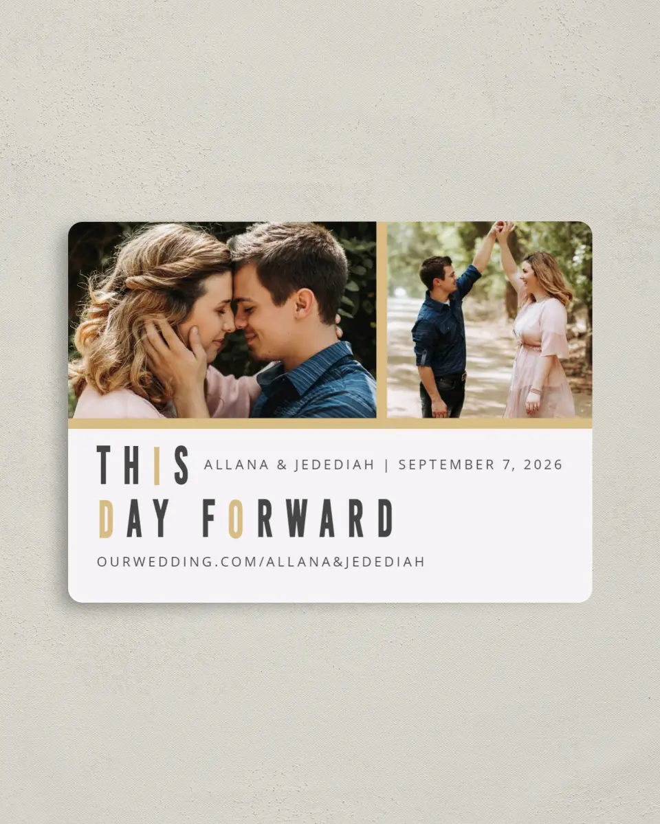 This is a 4" x 5½" Save the Date Magnet called A Day of I Do's printed in full color with a Luxe Satin finish