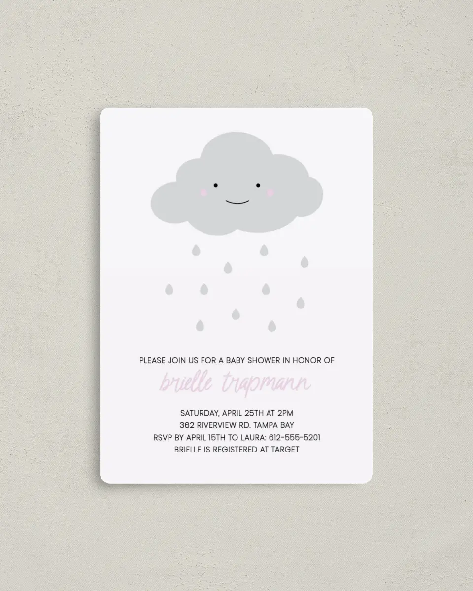 This is a 4" x 5½" Baby Shower Invitation Magnet called Chance of Cute printed in full color with a Luxe Satin finish