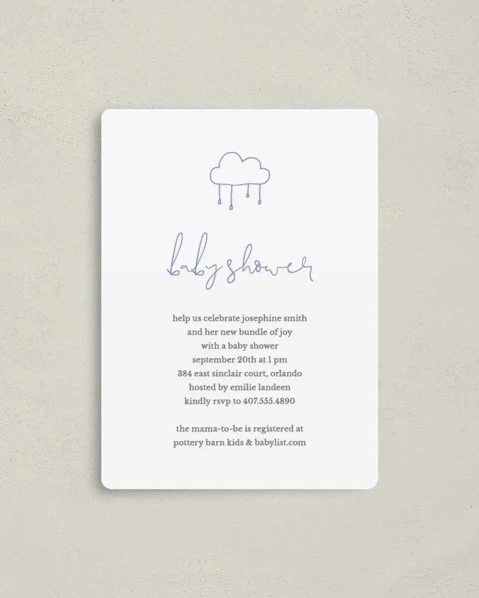 This is a 4" x 5½" Baby Shower Invitation Magnet called Little Sprinkle printed in full color with a Luxe Satin finish