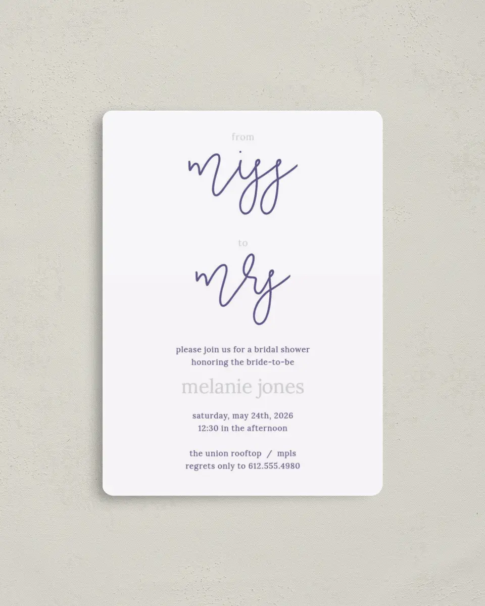 This is a 4" x 5½" Bridal Shower Invitation Magnet called Honor the Miss printed in full color with a Luxe Satin finish