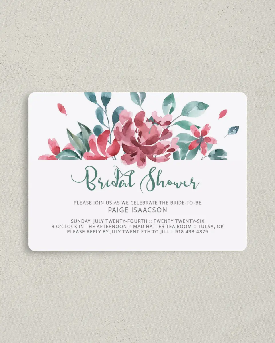 This is a 4" x 5½" Bridal Shower Invitation Magnet called Exquisite Soiree printed in full color with Silver foil and a Luxe Satin finish