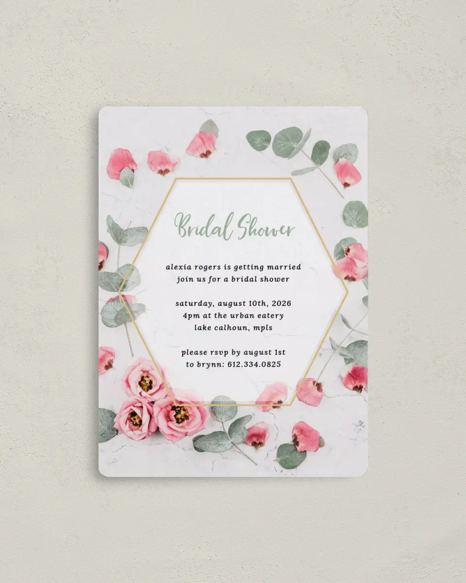 This is a 4" x 5½" Bridal Shower Invitation Magnet called Bridal Bliss printed in full color with a Luxe Satin finish