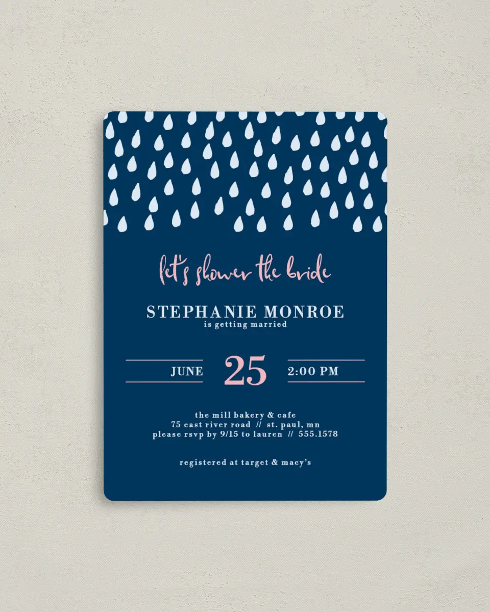 This is a 4" x 5½" Bridal Shower Invitation Magnet called Showered in Style printed in full color with a Luxe Satin finish