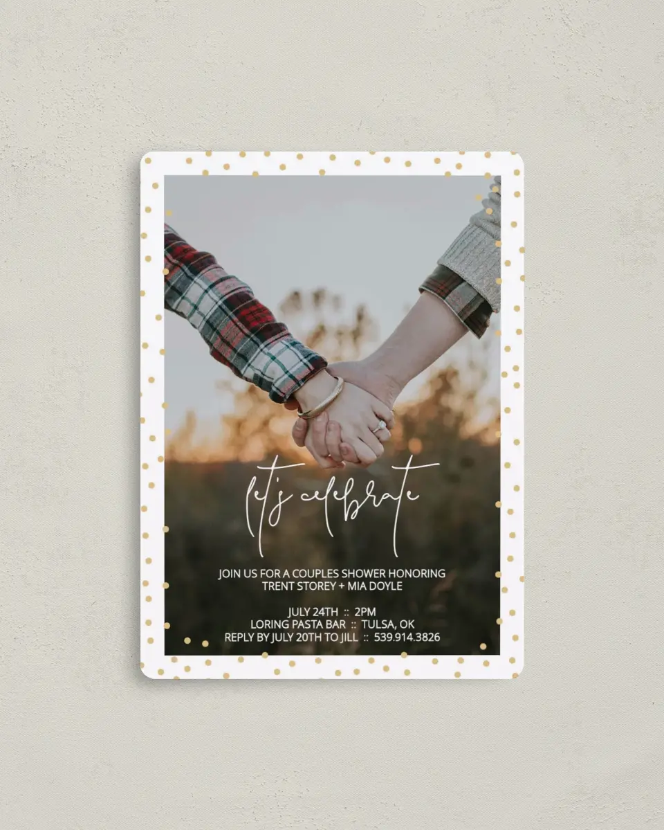 This is a 4" x 5½" Bridal Shower Invitation Magnet called Dipped Dots printed in full color with a Luxe Satin finish
