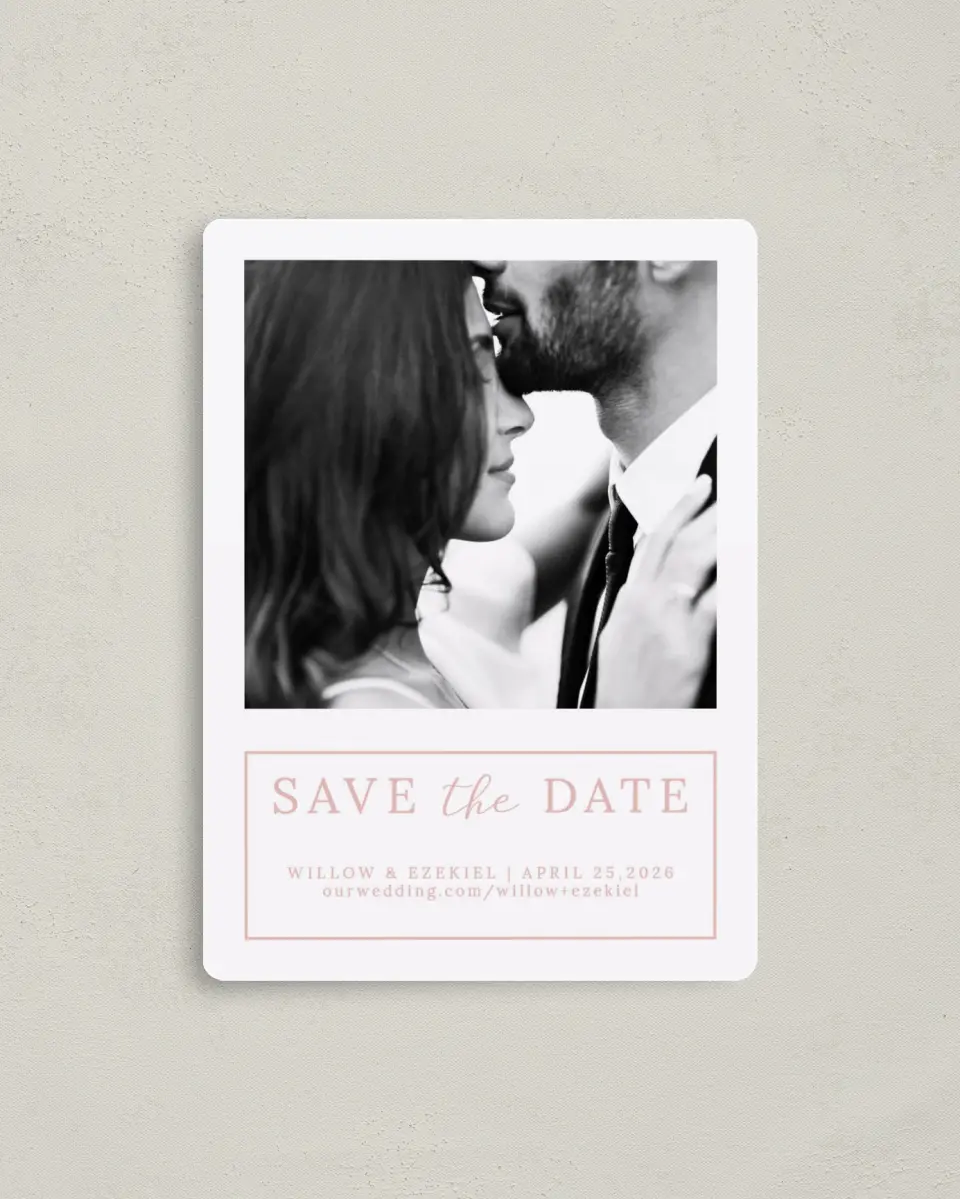 This is a 4" x 5½" Save the Date Magnet called Fantasia Garden printed in full color with a Luxe Satin finish