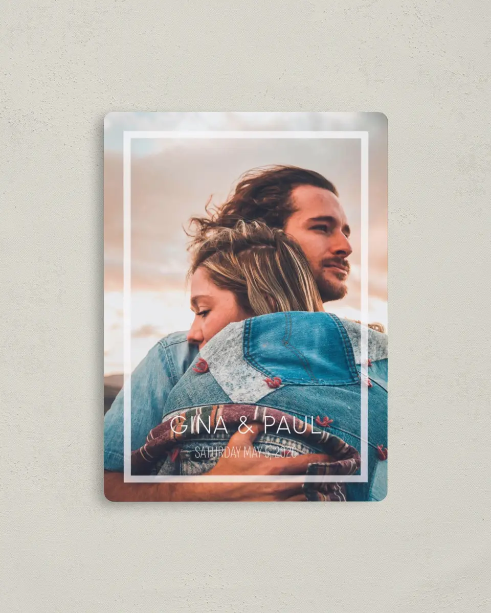 This is a 4" x 5½" Save the Date Magnet called Sophisticated Succulents printed in full color with a Luxe Satin finish