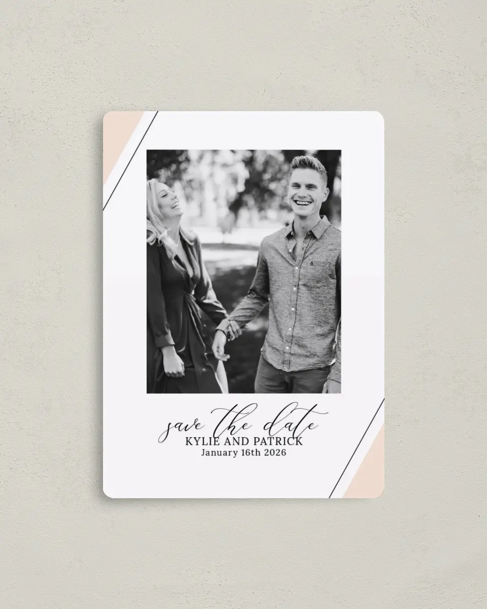 This is a 4" x 5½" Save the Date Magnet called Love Sweet Love printed in full color with a Luxe Satin finish