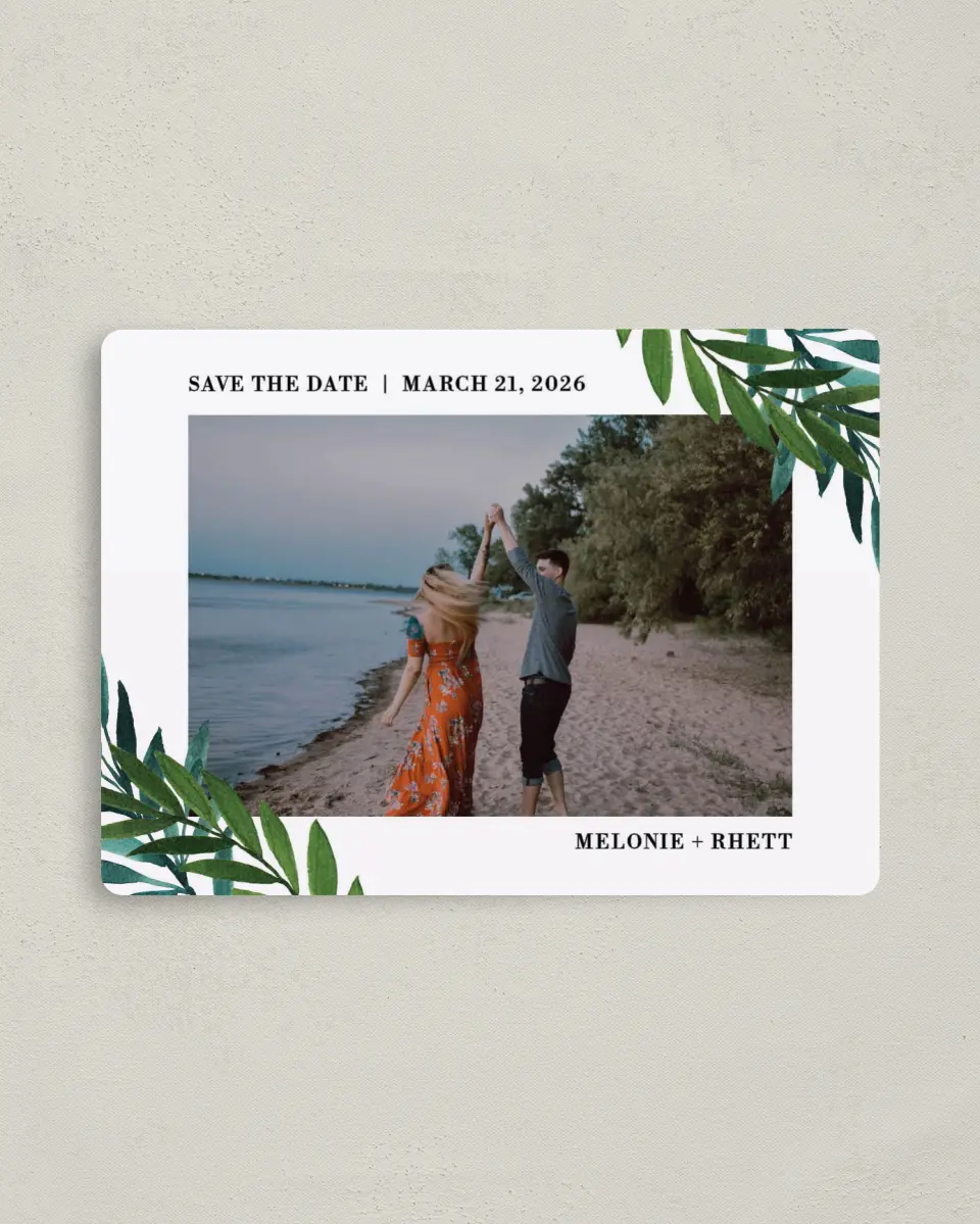This is a 4" x 5½" Save the Date Magnet called Sweet Eternity printed in full color with a Luxe Satin finish