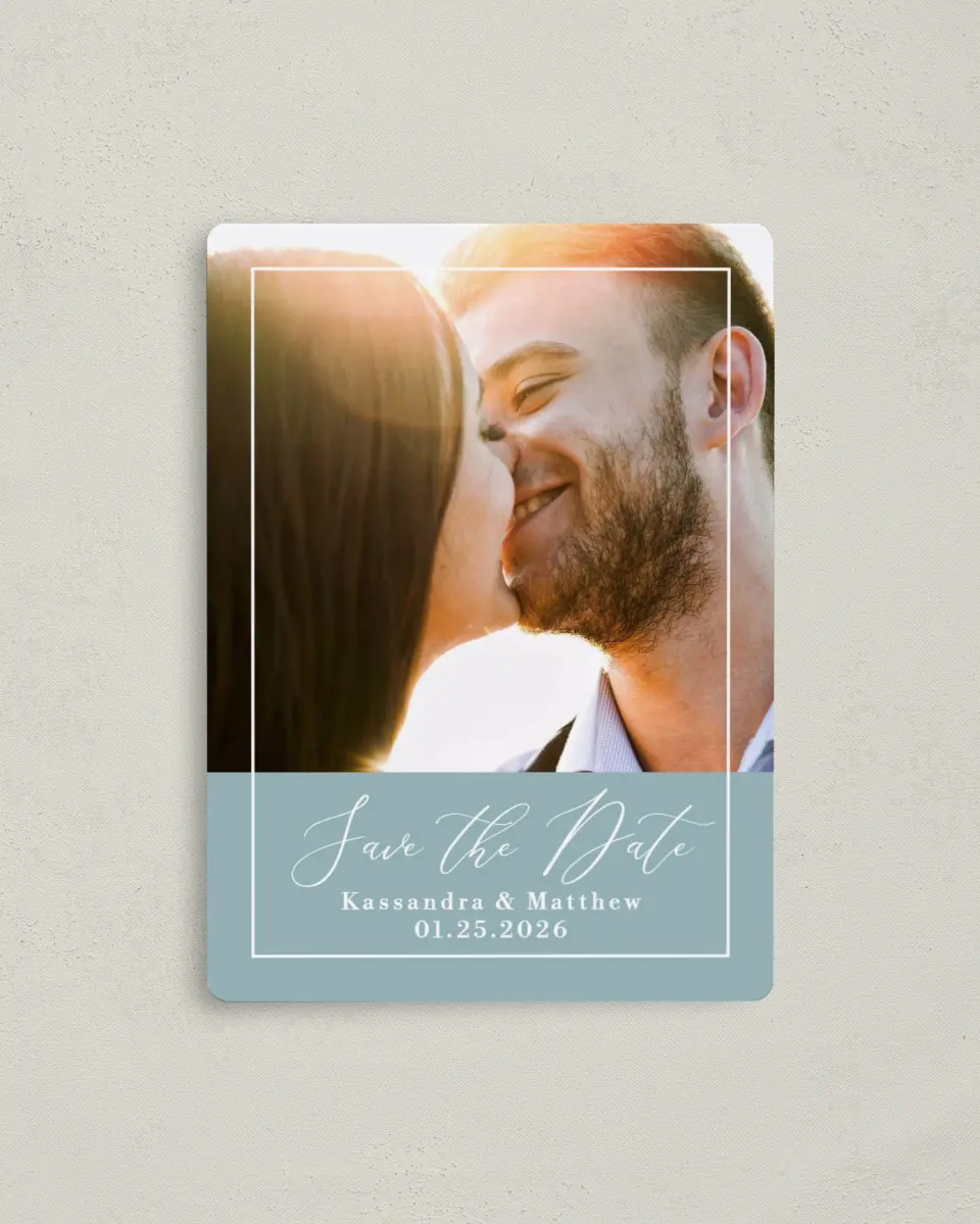 This is a 4" x 5½" Save the Date Magnet called Eternal Love printed in full color with a Luxe Satin finish