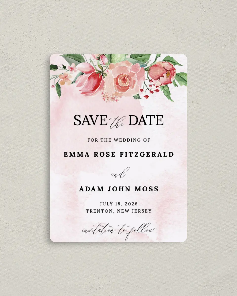 This is a 4" x 5½" Save the Date Magnet called Enchanted Crown printed in full color with a Luxe Satin finish