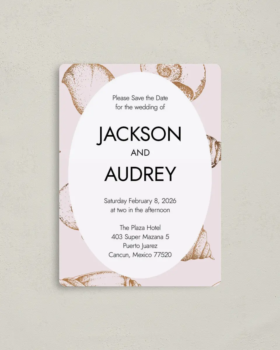 This is a 4" x 5½" Save the Date Magnet called On the Reef printed in full color with a Luxe Satin finish