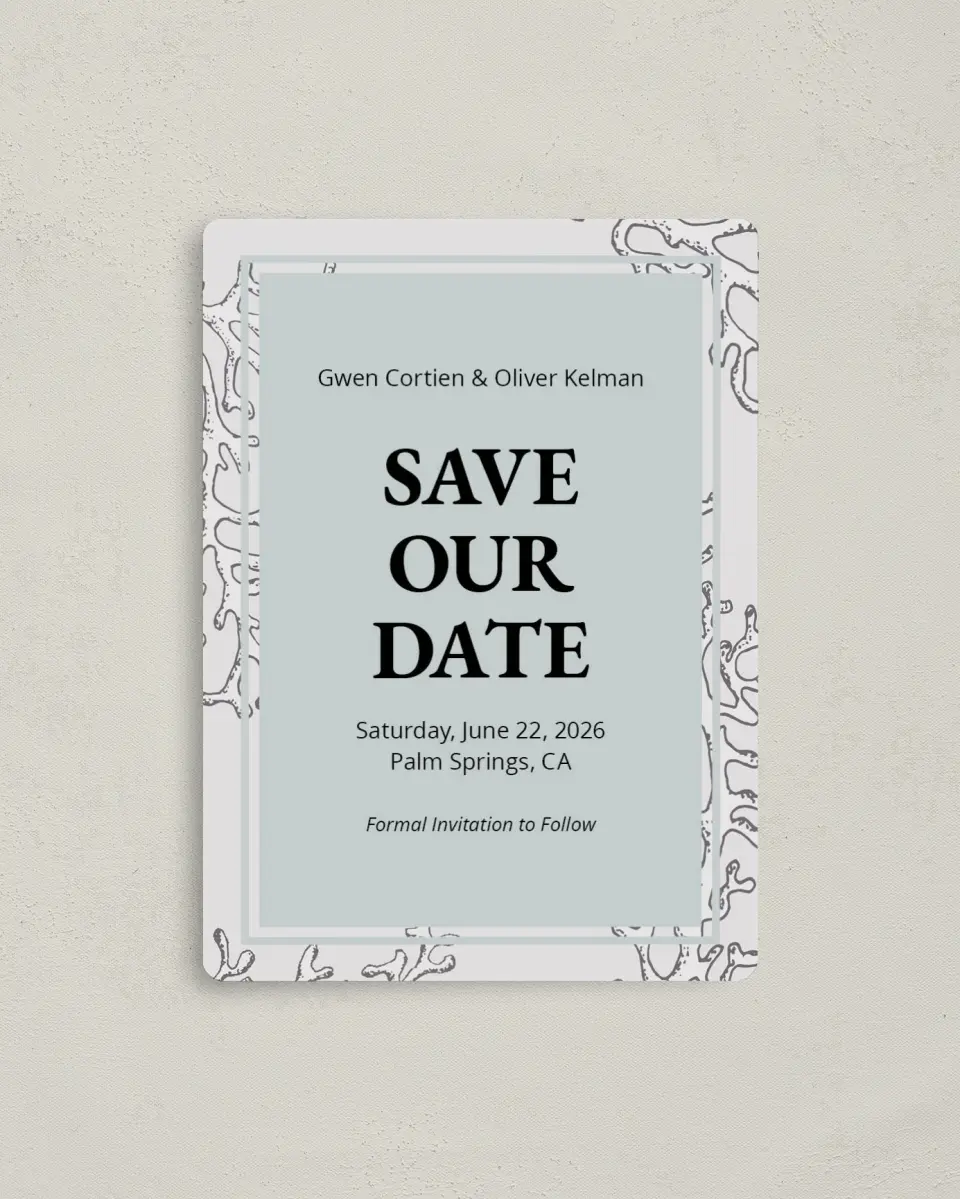 This is a 4" x 5½" Save the Date Magnet called Maritime Bliss printed in full color with a Luxe Satin finish