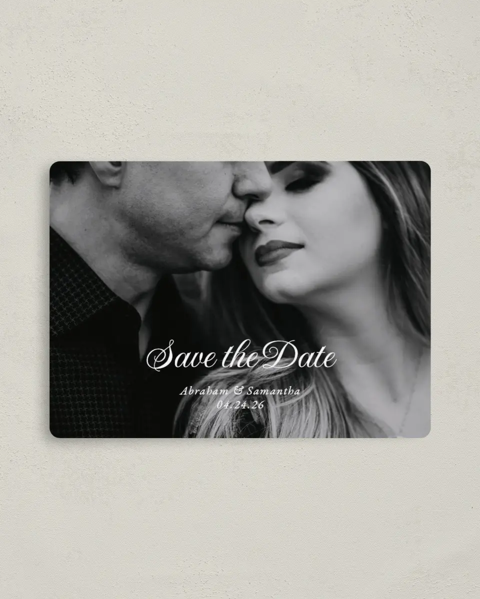 This is a 4" x 5½" Save the Date Magnet called Dark Blooms printed in full color with a Luxe Satin finish