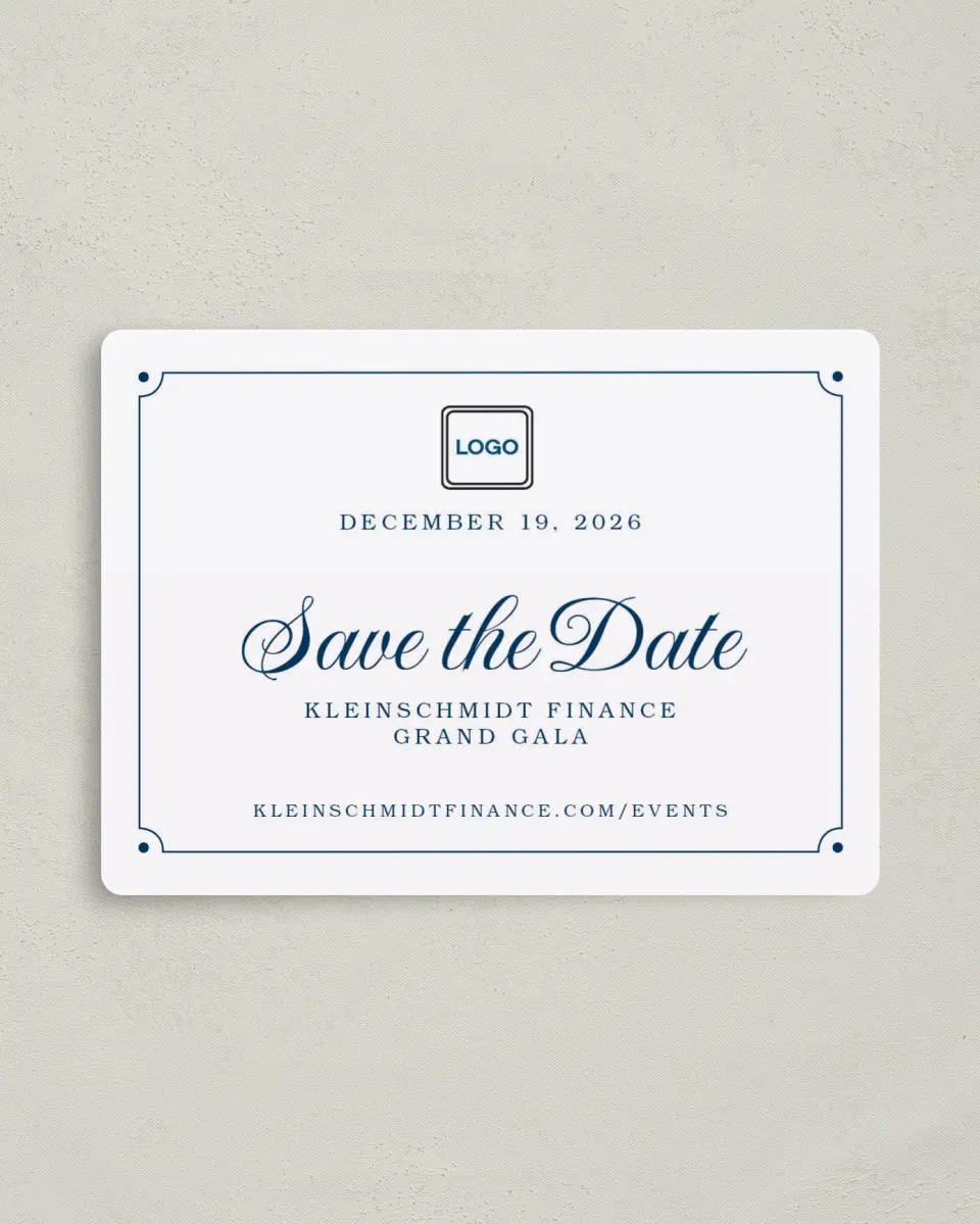 This is a 4" x 5½" Gala Save the Date Magnet called Grand Gala printed in full color with a Luxe Satin finish