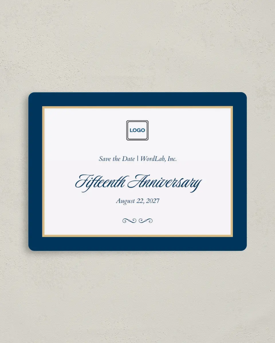 This is a 4" x 5½" Gala Save the Date Magnet called Corporate Milestone printed in full color with a Luxe Satin finish