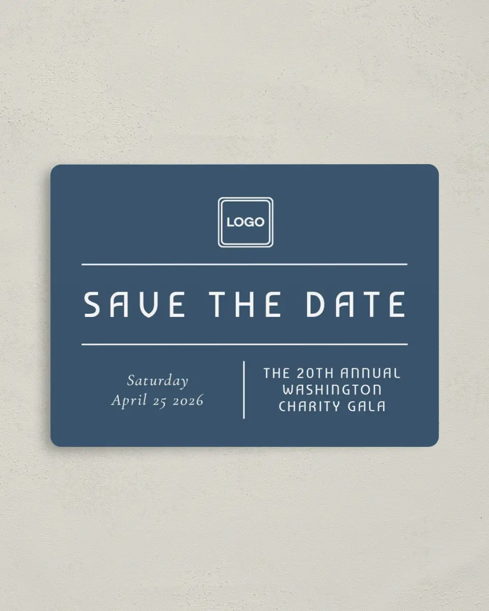 This is a 4" x 5½" Gala Save the Date Magnet called Gracious Gala printed in full color with a Luxe Satin finish