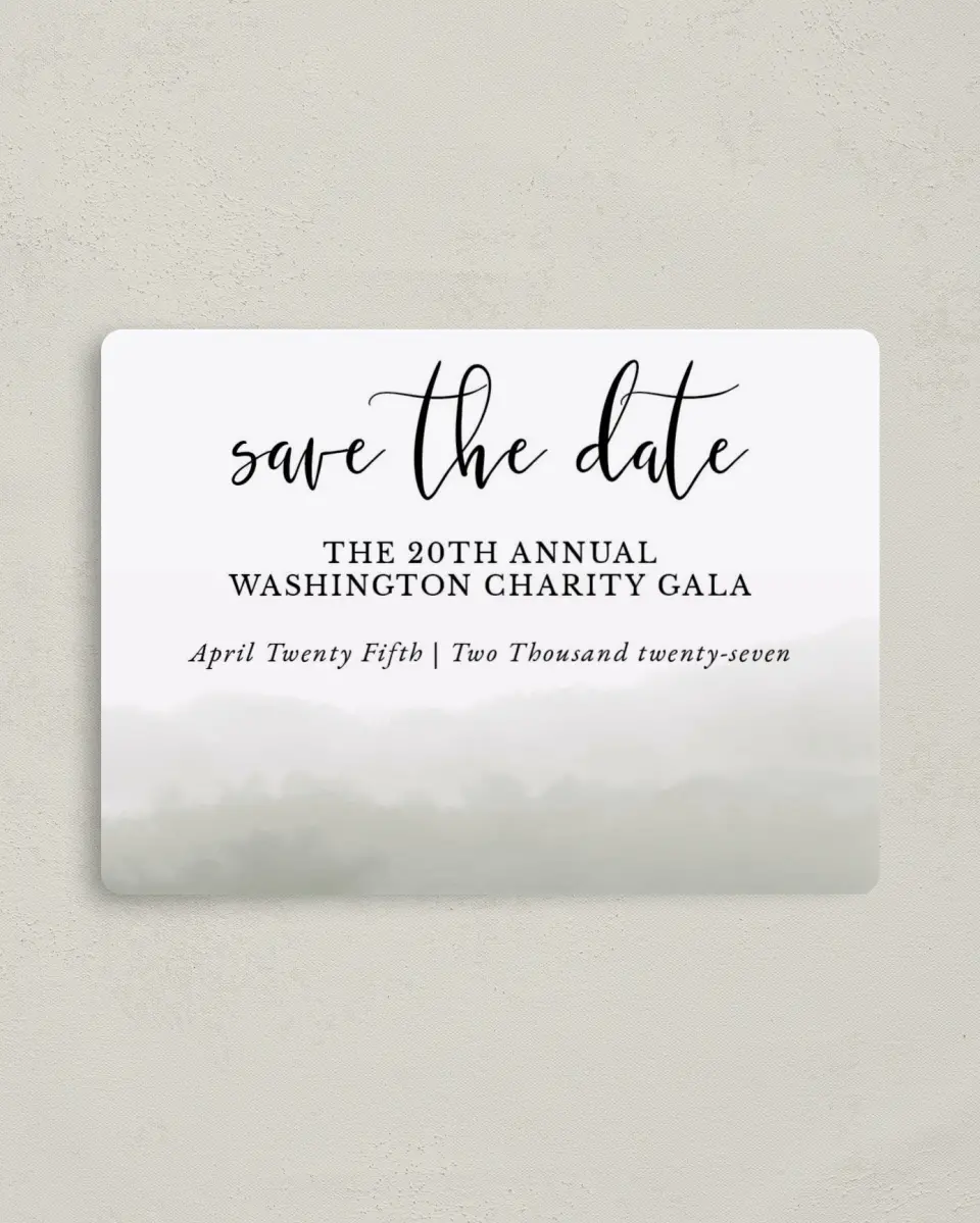 This is a 4" x 5½" Gala Save the Date Magnet called Night of Giving printed in full color with a Luxe Satin finish