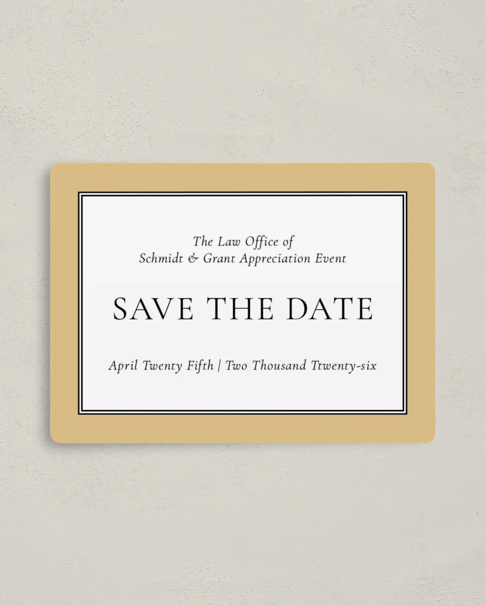 This is a 4" x 5½" Gala Save the Date Magnet called Evening Celebration printed in full color with a Luxe Satin finish