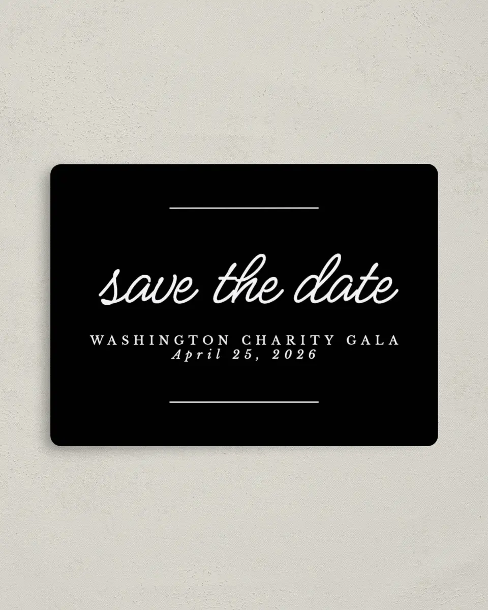 This is a 4" x 5½" Gala Save the Date Magnet called Classic Charity Gala printed in full color with a Luxe Satin finish