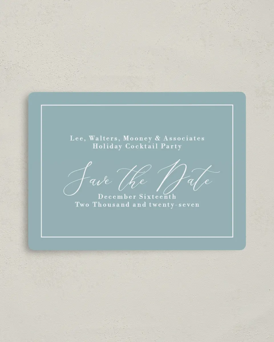 This is a 4" x 5½" Gala Save the Date Magnet called Formal Holiday Party printed in full color with a Luxe Satin finish