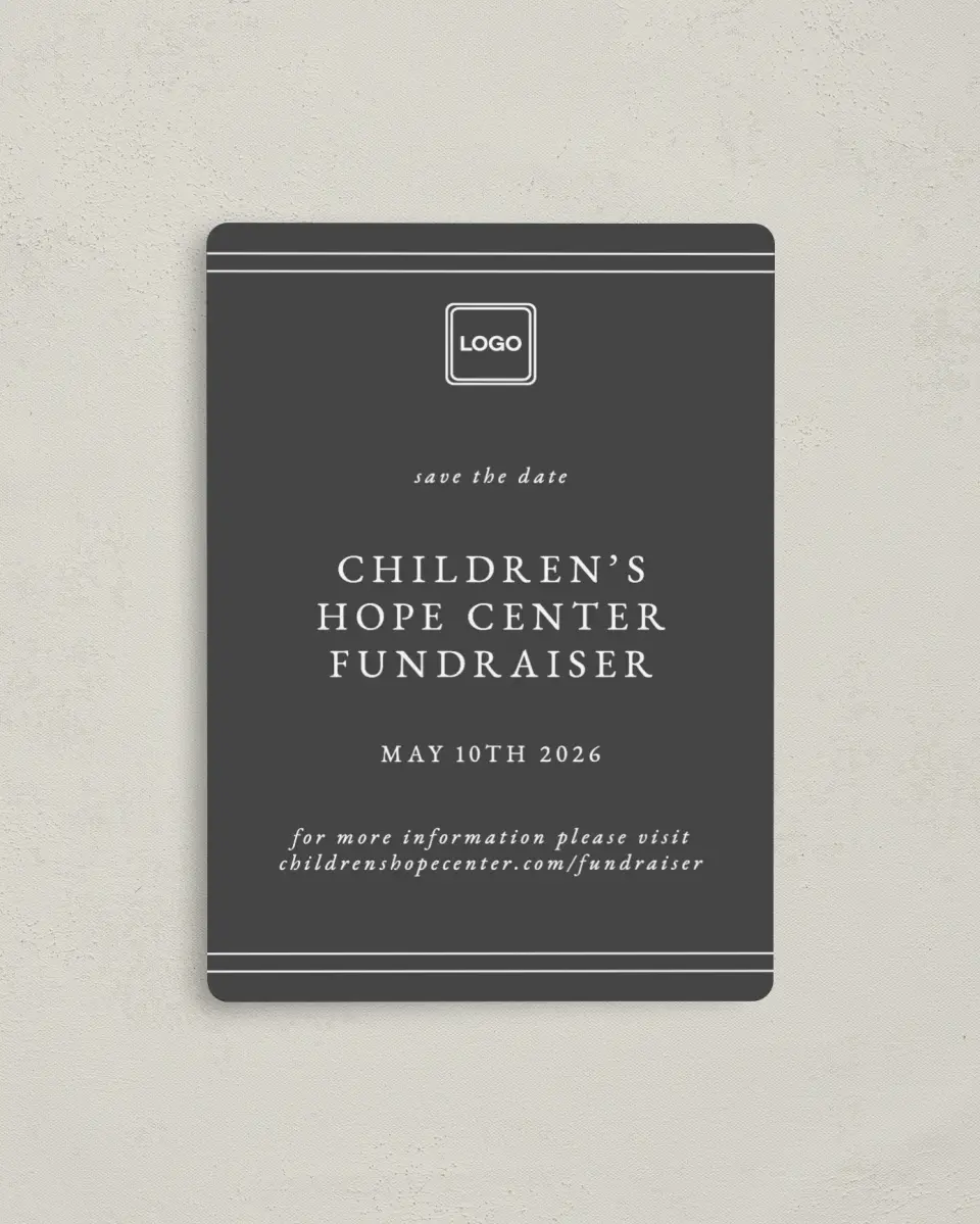 This is a 4" x 5½" Gala Save the Date Magnet called Night to Remember printed in full color with a Luxe Satin finish