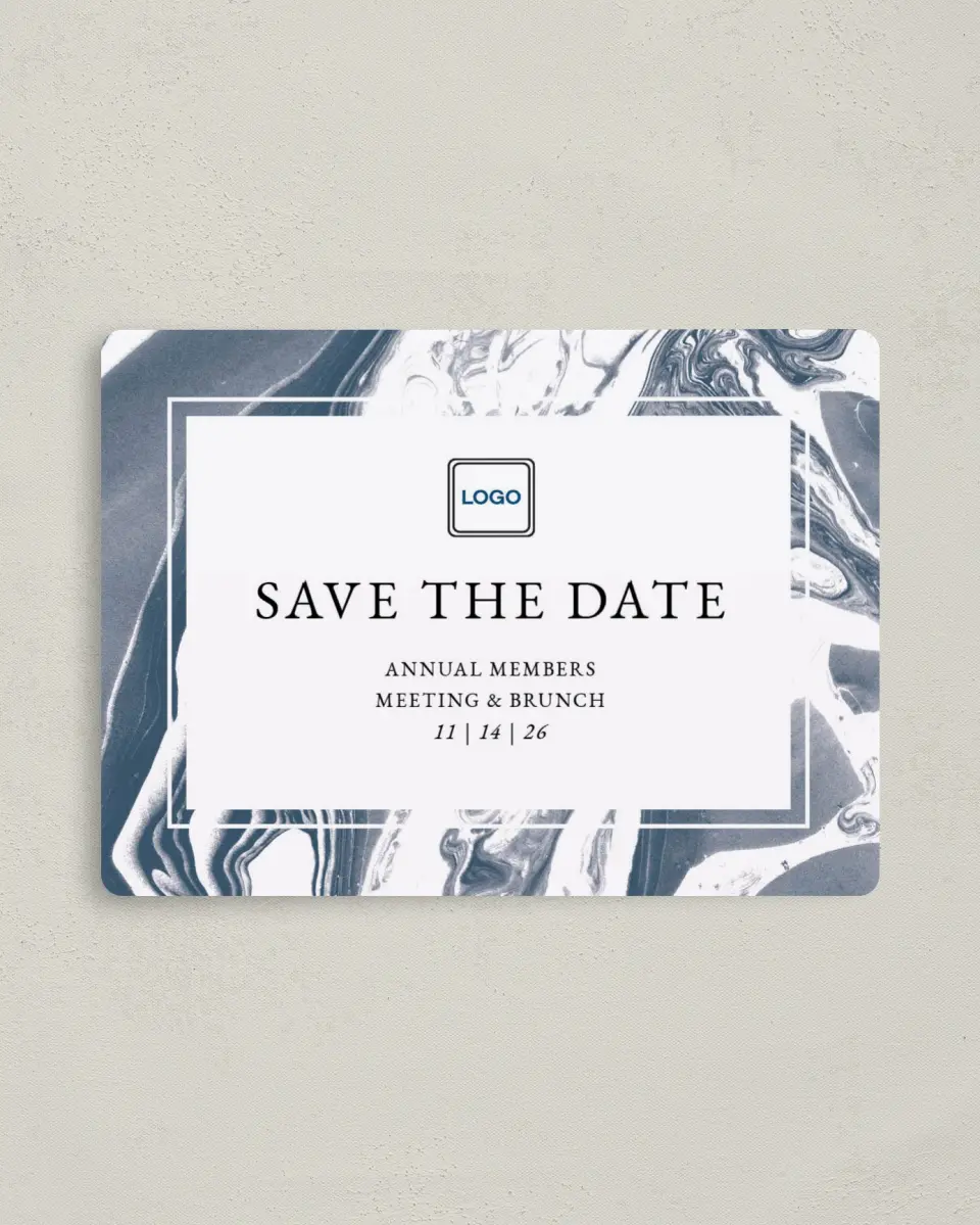 This is a 4" x 5½" Gala Save the Date Magnet called Annual Celebration printed in full color with a Luxe Satin finish